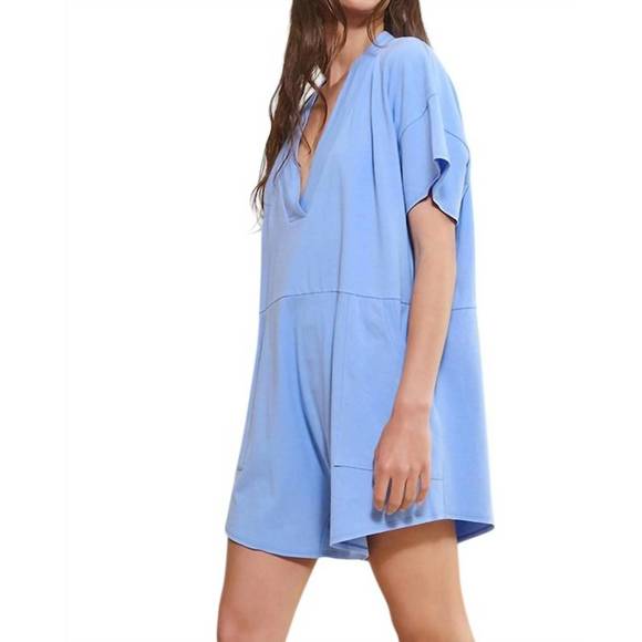 NEW BUCKETLIST oversized wide legs solid romper with pockets in blue - Picture 3 of 4